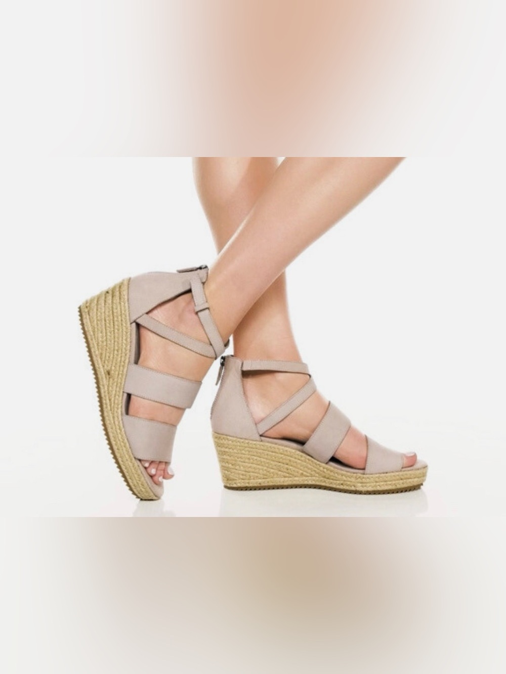 NEW Eileen Fisher Wali Espadrilles Wedge Sandals Taupe Gray, Size 8